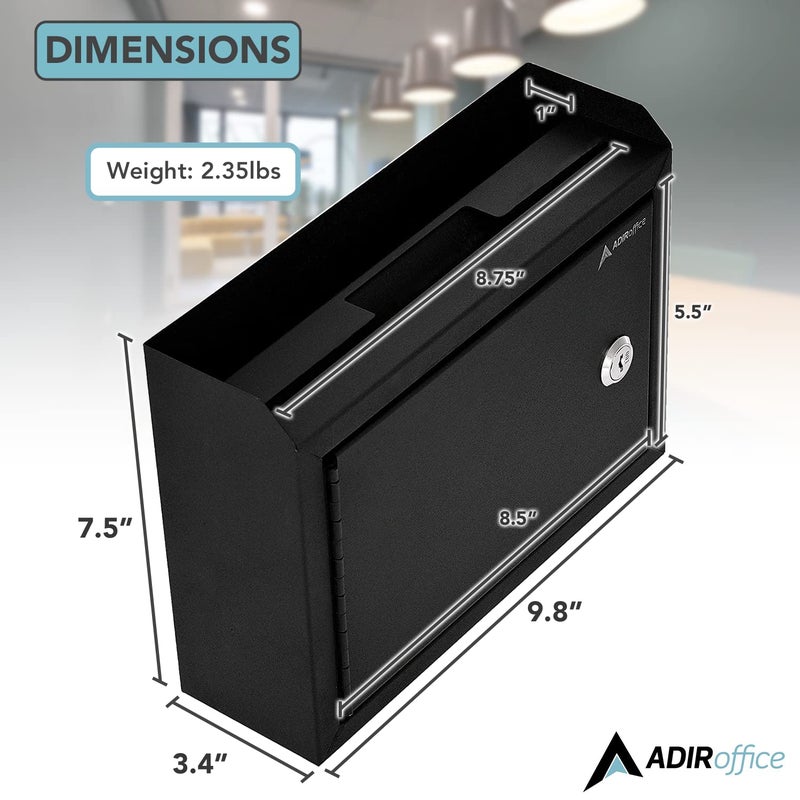 Adir Corp. Adir Suggestion Box with Slot and Lock - Drop Box with Lock, Cash Dropbox - 9.8x7.5x3.4 Inches Wall Mount Donation Box - Metal Deposit Box in Black - Image 5